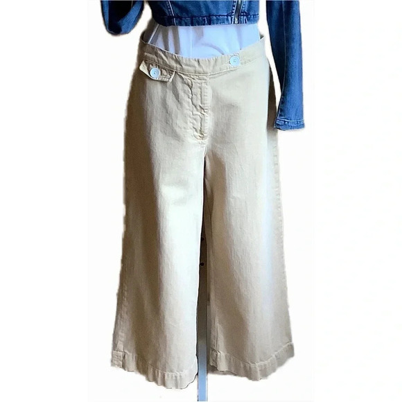 ZARA WOMAN Tan Wide Leg Cropped Pants Size 8 - Picture 1 of 14